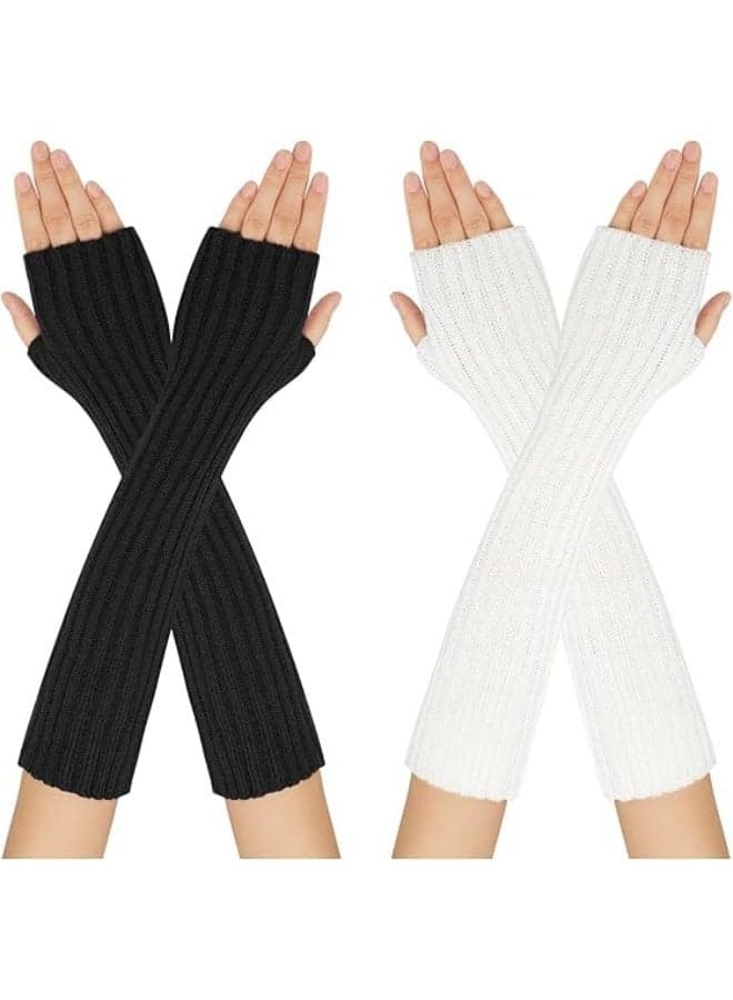 Arm Warmers Winter Warm Gloves,Women Knitted Fingerless Gloves,Fashion Winter Long Fingerless Gloves Knit Mitten Gloves Arm Sleeves for Women with Thumb Hole, One Size