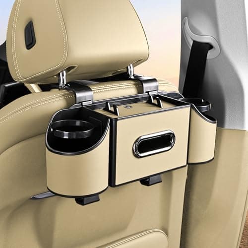 Joezhe Back Seat Car Organizer,4 in 1 Multifunctional Car Back Seat Storage Box with Drink Cup Holder Tissue Box, for Hold Phone,Snacks, Drinks, Handbag-Meter