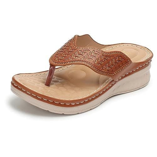 XE Looks Women's Tan Doctor Slippers | Elegant Perforated Design with Cushioned Wedge Sole | Superior Comfortable and Durable Doctor Slipper For Girls & Women