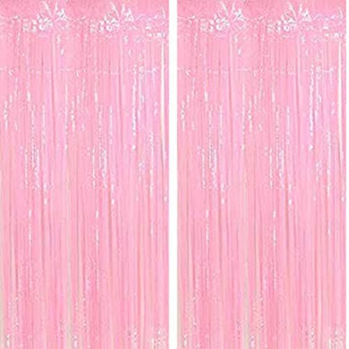SOI Foil Metallic Tinsel Fringe Big Size Curtains for Birthday, Anniversaries, Graduation, Retirement, Baby Shower Decoration (Pack of 2) (Pastel Pink)