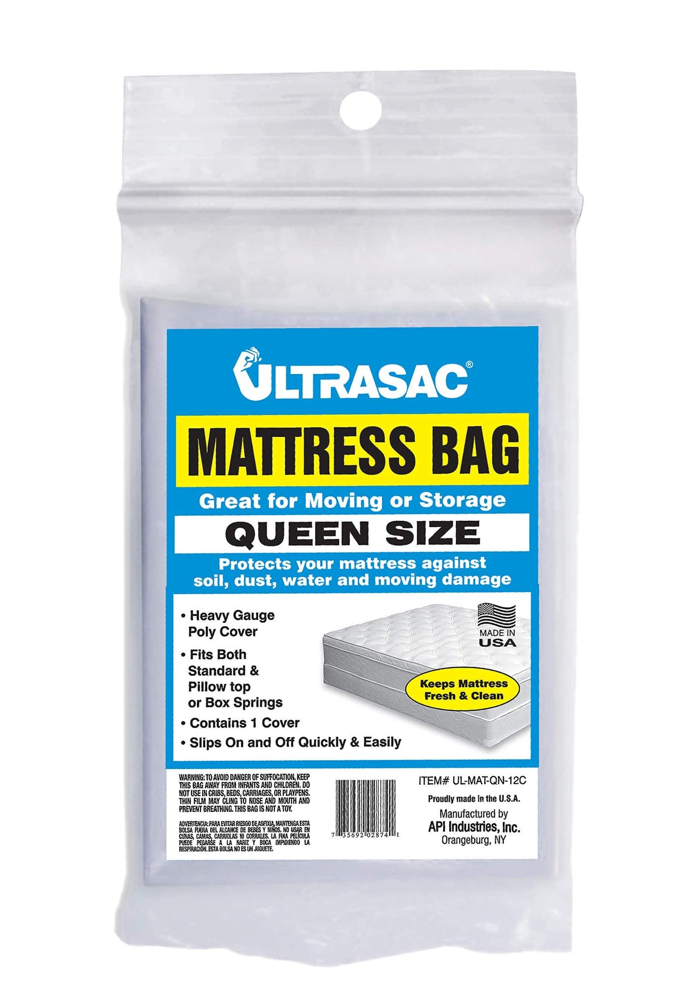 Ultrasac High Performance Queen Size Mattress 20 MIL eq Clear Cover Waterproof Bags 70 x 92 Pack of 1 for Moving Storage Commercial