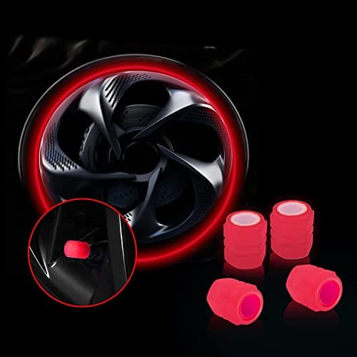 Careflection || Luminous Wheels Cap Tire Valve Stem, Glow Luminous at Night, Air Caps Cover Fluorescent, Illuminated Auto Car Wheel Valve Stem Caps Cover for SUV, Motorcycles, Truck (4 PCS, Red)
