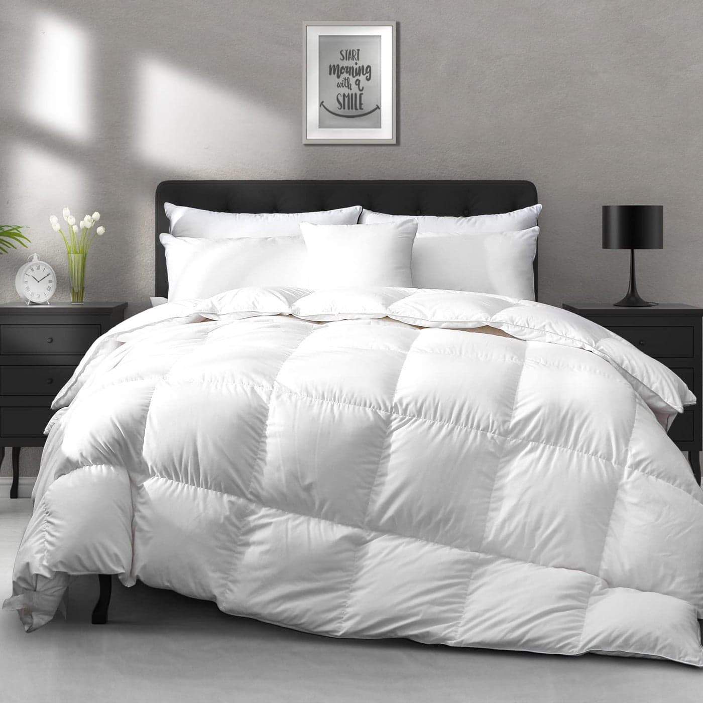 APSMILE Luxury All Season Down Feather Fibers Comforter FullQueen Size Duvet Insert 100 Organic Cotton High Fill Power Medium Warmth Ivory White 90X90