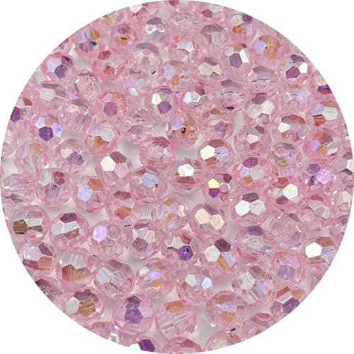 Pinhoollgo 1000pcs 6mm Round Acrylic Faceted Beads AB Colors Glossy Spacer Beads with Hole for DIY Bracelet Necklace Jewelry Making Supplies Handmade Craft Light Pink AB