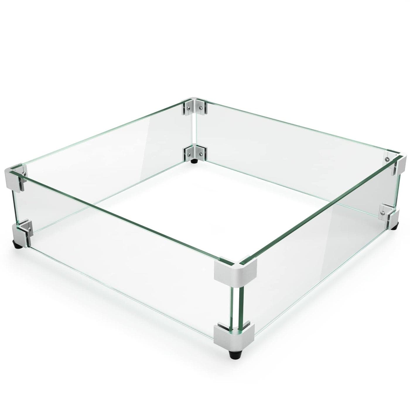 GASPRO 175 x 175 x 6 Fire Pit Wind Guard Square Tempered Glass Firepit Table Shield Thick and Sturdy with Hard Aluminum Corner Bracket Rubber Feet Easy to Assemble