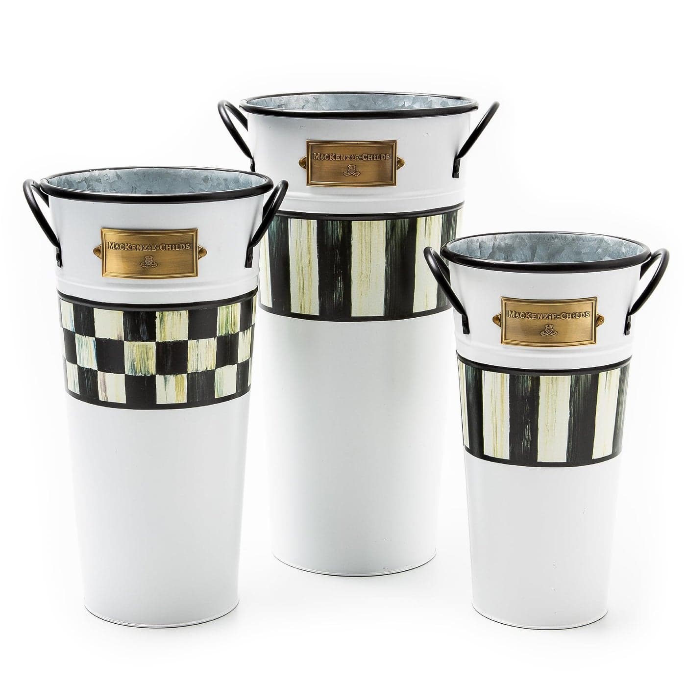 MACKENZIECHILDS Galvanized Flower Buckets Decorative Metal Buckets Spectator Set of 3