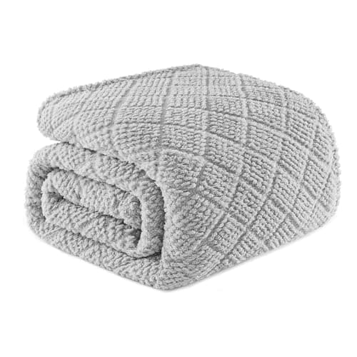 Whale Flotilla Fuzzy Fleece King Size Blanket for Bed, Soft Fluffy Jacquard Waffle Blankets for All Season, Lightweight and Warm, 90x104 Inch, Light Grey