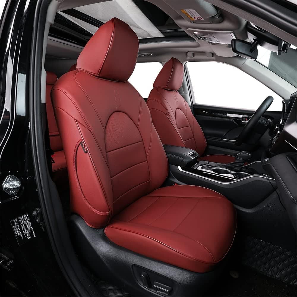 EKR Custom Fit Burgundy Faux Leather Seat Covers for Honda Pilot LX 2016-2021 & EX 2019-2021 - 8 Seats Full Set
