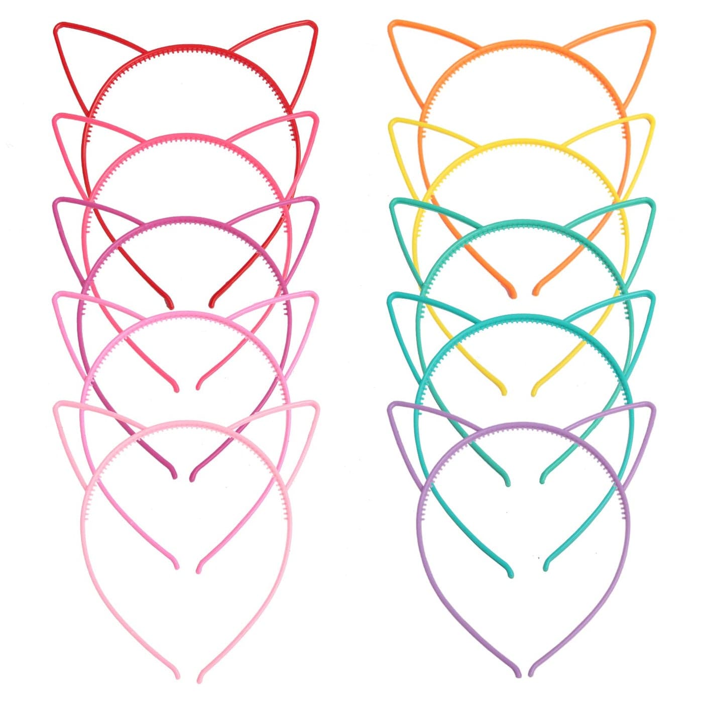 Nenjindz Cat Ears HeadbandPlastic Cat Ear Headbands for Kids Girls Women Kitty Hairbands Party Costume Daily Decorations Birthday Gifts 10Pcs