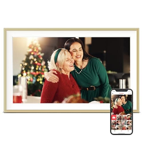 Digital Picture Frame, 15.6 inch Large Digital Photo Frame WiFi, 32GB Capacity, 1920 * 1080 IPS FHD Touch Screen, Electronic Frame Slideshow, Tabletop&Wall-Mounted, Gifts for Mom, Women, Golden