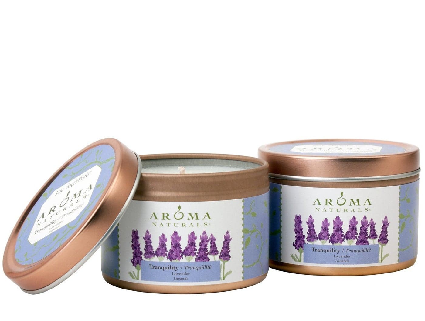 Aroma Naturals Tin Candle Lavender Essential Oil Natural Soy Scented Tranquility 2 Count