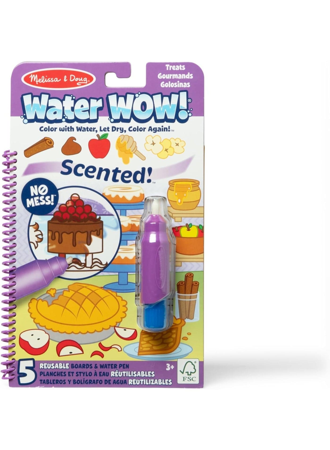 Melissa & Doug Water Wow - Treat Scented – Reusable Water-Reveal Activity Pad with 4 Dessert-Themed Boards & Refillable Pen – Mess-Free Scratch & Sniff Travel Toy – Ages 3+ MD50287