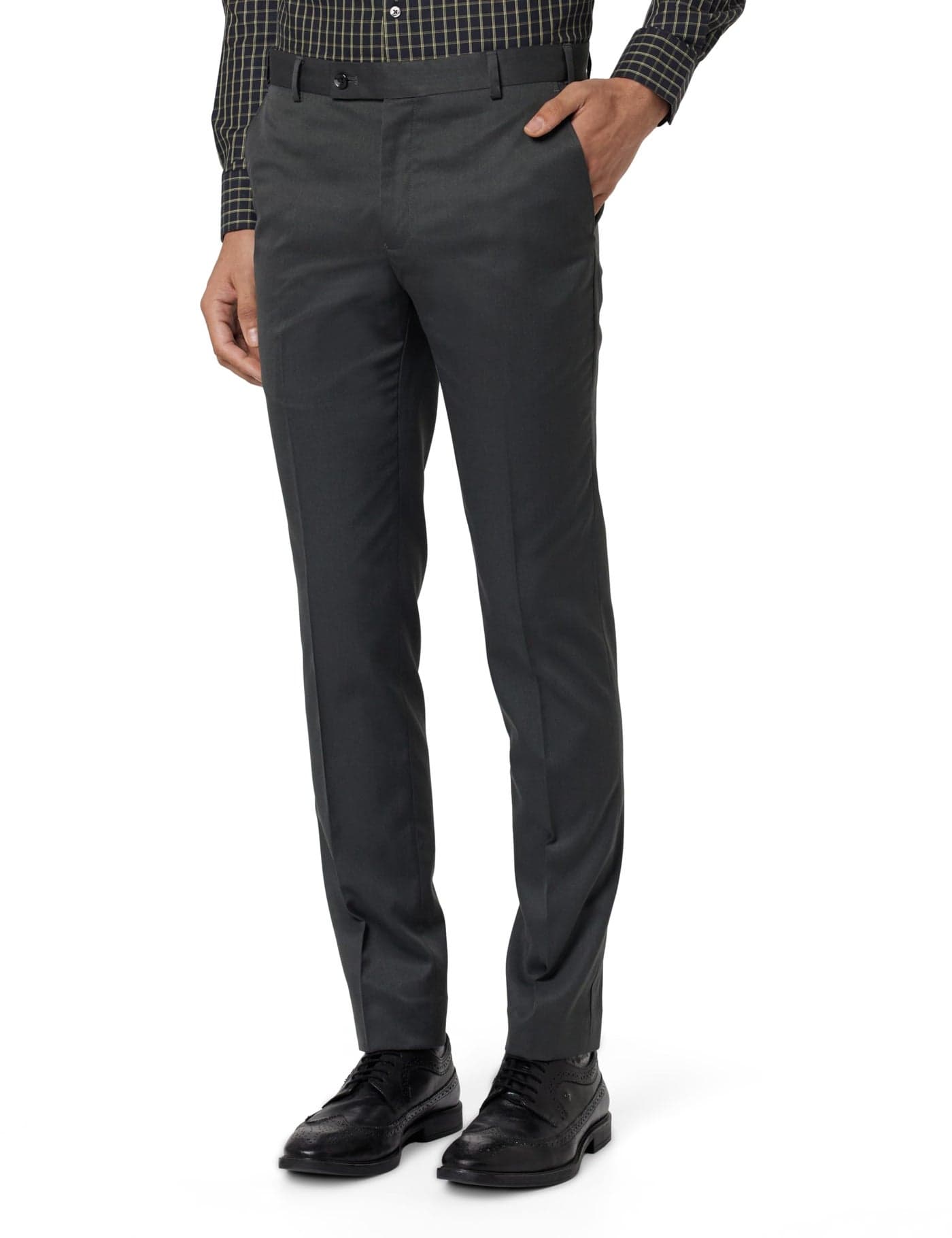 Raymond Men's Slim Fit Mid Rise Formal Trousers, Poly-Viscose Blend, Solid Pattern | Black