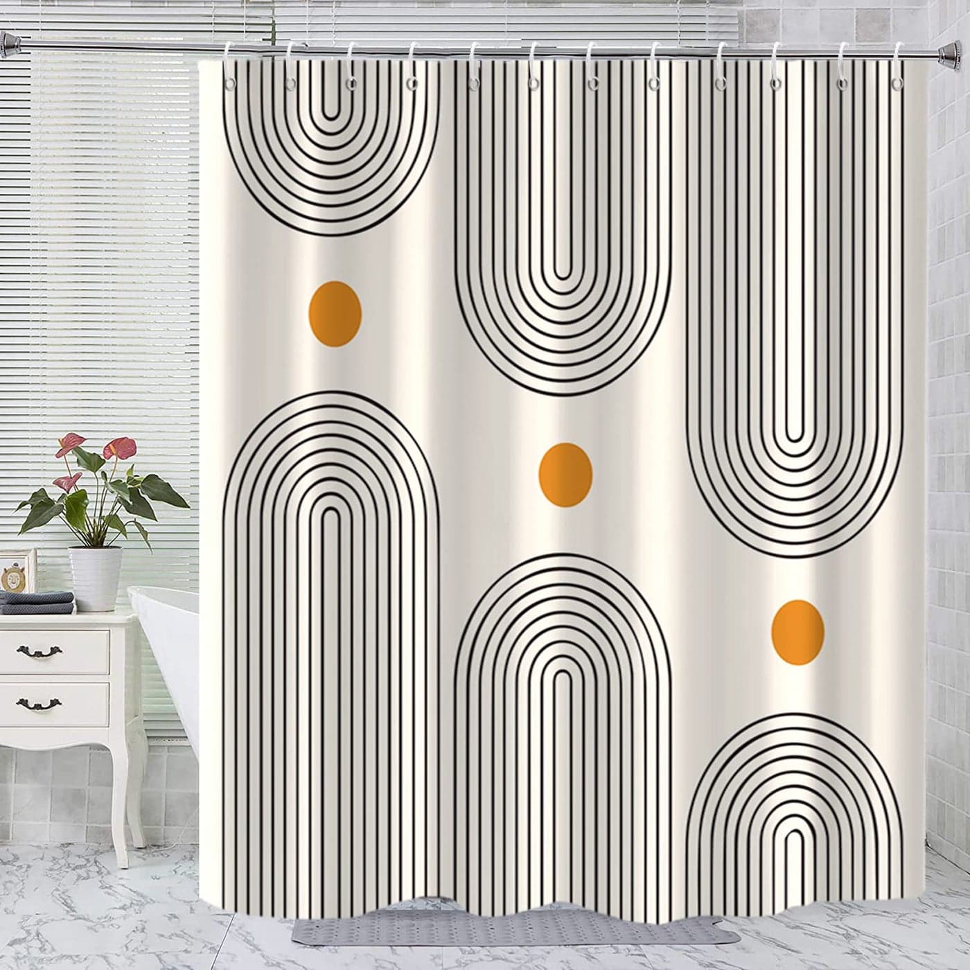 GKLEASG Boho Mid Century Shower Curtain Minimalist Abstract Arch Simple Sun Modern Machine Washable Waterproof Fabric for Bathroom Decor Bathtub with 12 Hooks 72x72