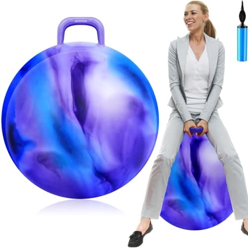 Lewtemi Hopper Ball for Adults 29 Inch Bouncing Hippity with Handle Rubber Hop Jumping Hopping Exercise Ball with Air Pump for Outdoors Sports Games Exercise Blue Purple Cloud