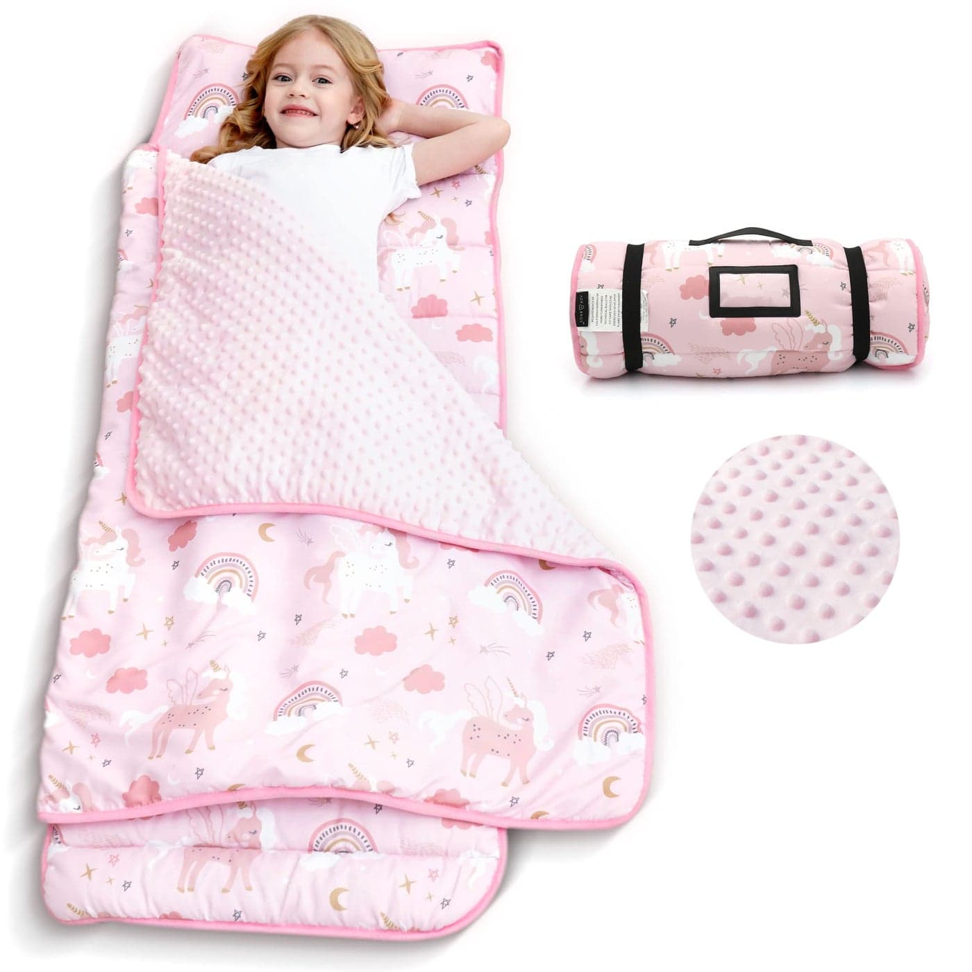 ACRABROS Toddler Nap Mat with Pillow and Blanket Extra Large Rolled Napping MatsSlumber Bags for Boys GirlsKids Sleeping Bag for Daycare Preschool Travel Camping Unicorn