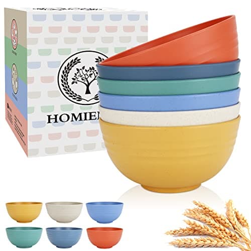 Homienly Wheat Starw Cereal Bowls Unbreakable Bowl Set 6 PCS Microwave and Dishwasher Safe Bowls Alternative to Plastic Bowl Reusable Bowl Set for Kitchen Picnic Camping Party 26 OZ Colorful