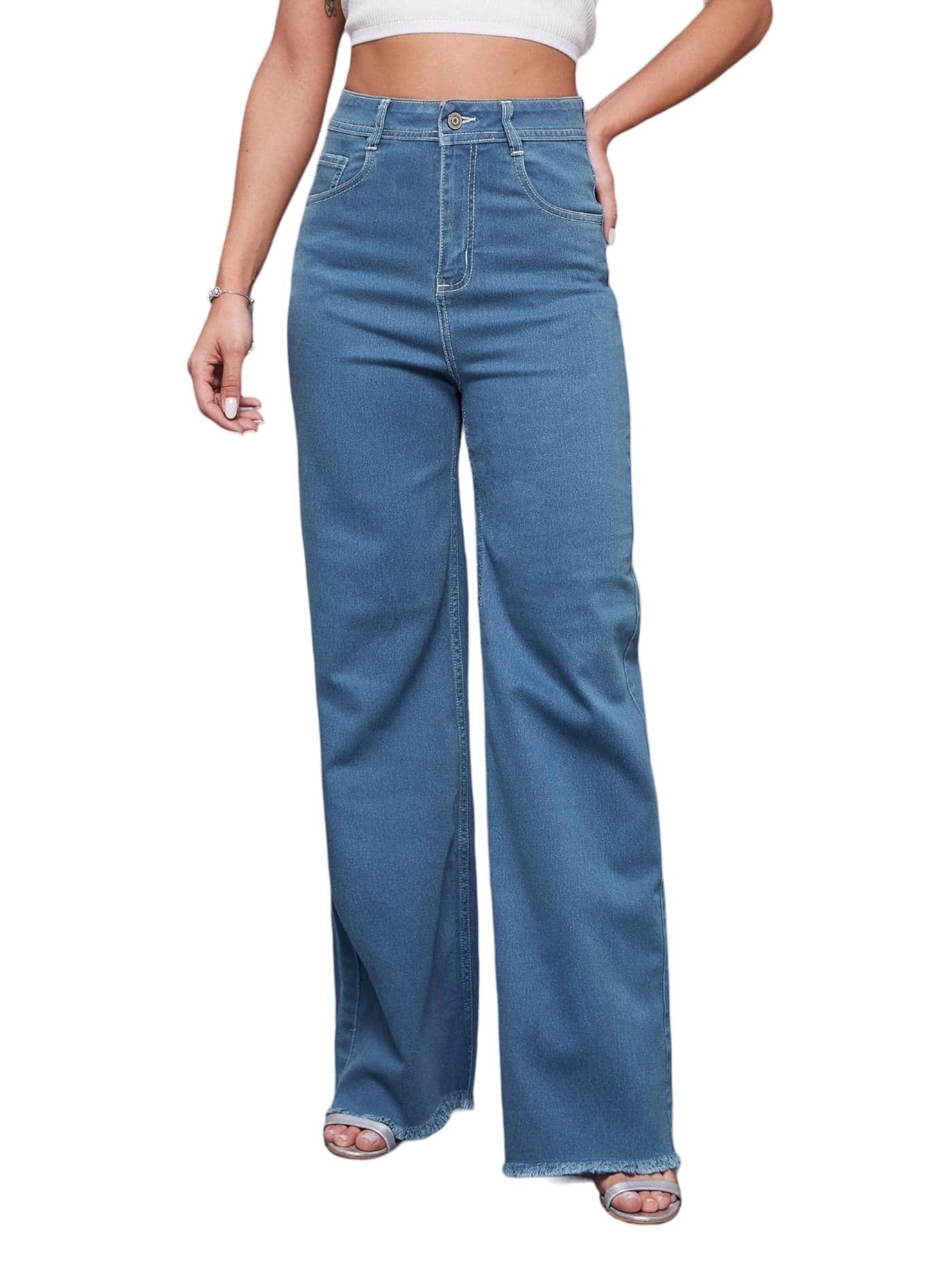 Miss Chase Women's Wide Leg High Rise Regular Length Stretchable Denim Jeans (Plus Size) (MCSS24DEN79-02-351-34, Sapphire Blue, 34)