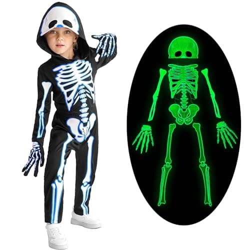 Weixinbuy Halloween Costumes for Boys Girls Kids Toddler Baby Halloween Skeleton Costumes Luminous Glow in The Dark Outfit