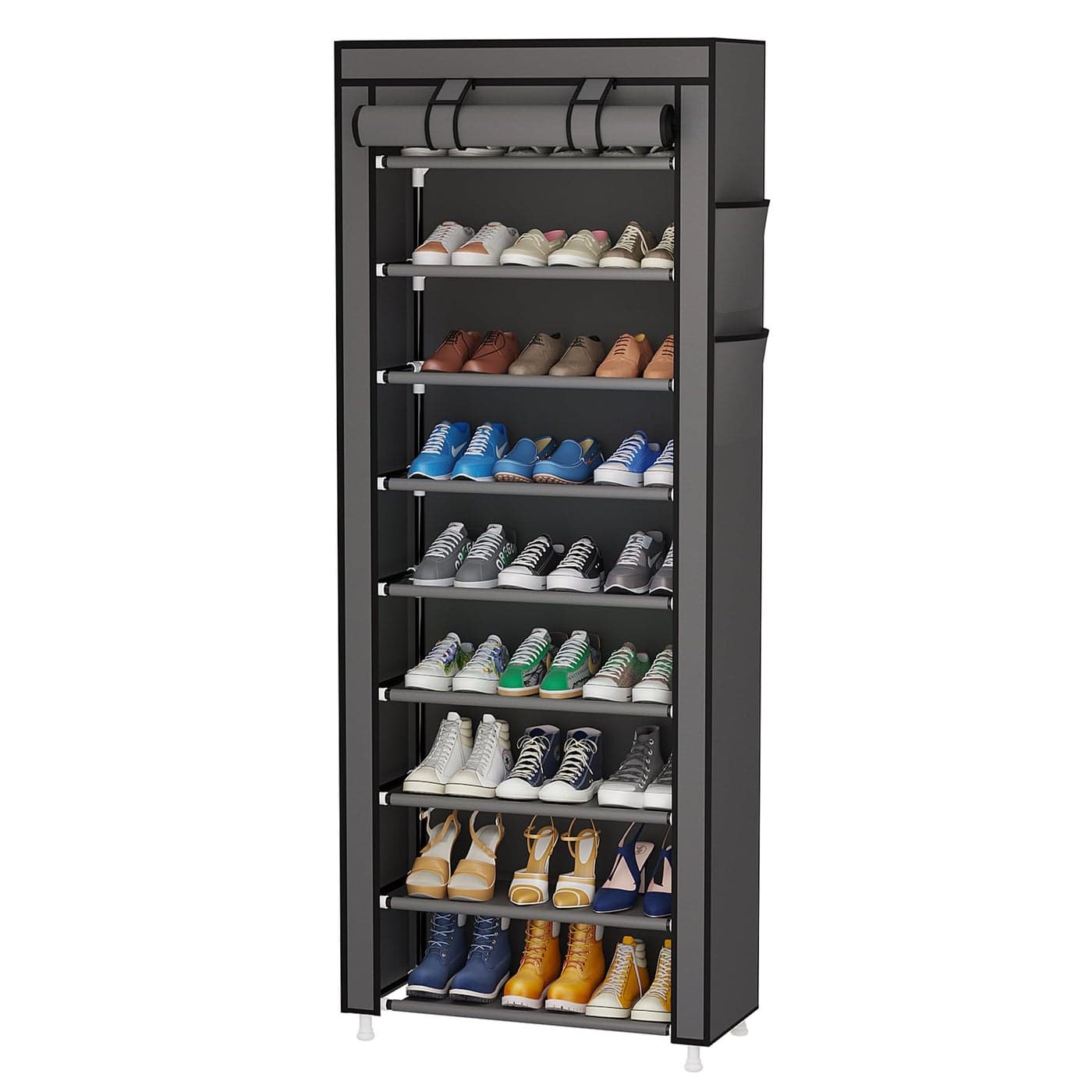 Calmootey 9 Tier Shoe Rack OrganizerPortable Shoe Shelf with Nonwoven Fabric Cover for Closet HallwayBedroomEntrywayGrey