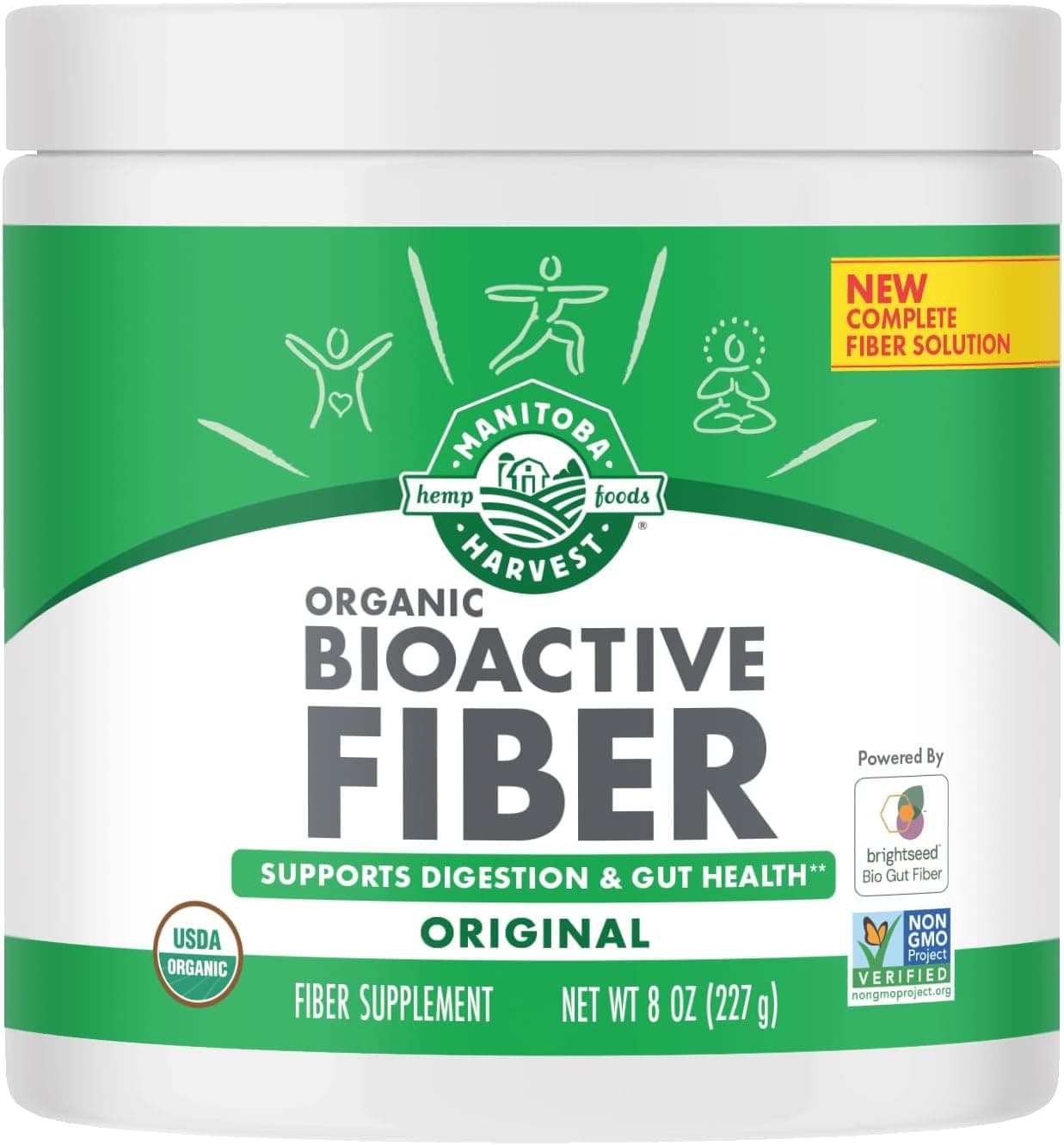 Manitoba Harvest Organic BioActive Fiber Supplement with 6g Fiber per Serving Digestive Hemp Psyllium Husk Powder NonGMO Vegan Kosher 8oz