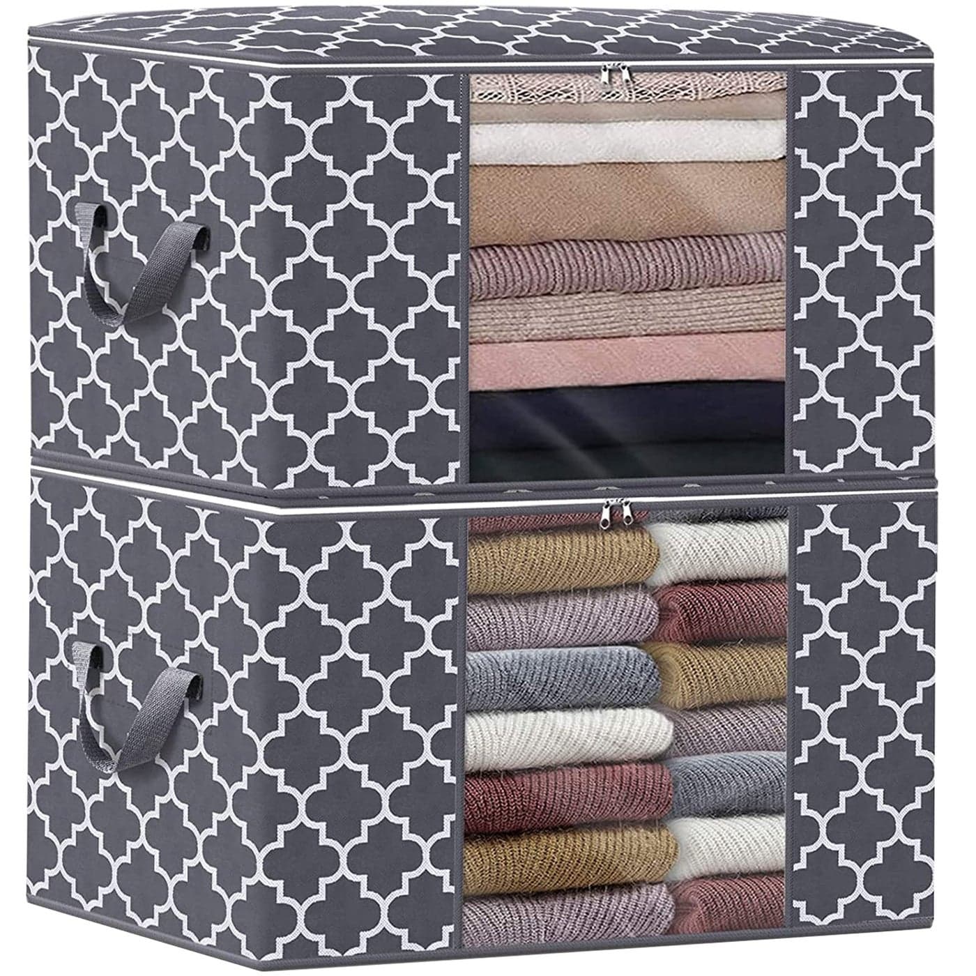 WISELIFE Storage Bags Large Blanket Clothes Organization and Storage Containers for Bedding Comforters Foldable Organizer with Reinforced Handle Clear WindowSturdy ZippersGrey 2 x 100L
