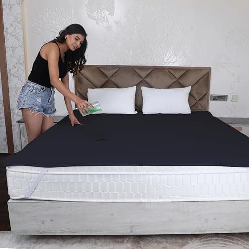 AVI 100% Waterproof & Dustproof Polyester Mattress Protector for Double Size Bed Mattress- with Elastic Bands (72" X 72", Black)