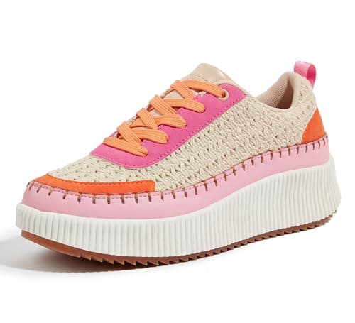 LUCKY STEP Women's Running Shoes Knit Non Slip Walking Trainers Casual Breathable Lightweight Sports Sneakers(Pink/Orange Knit,7 B(M) US)