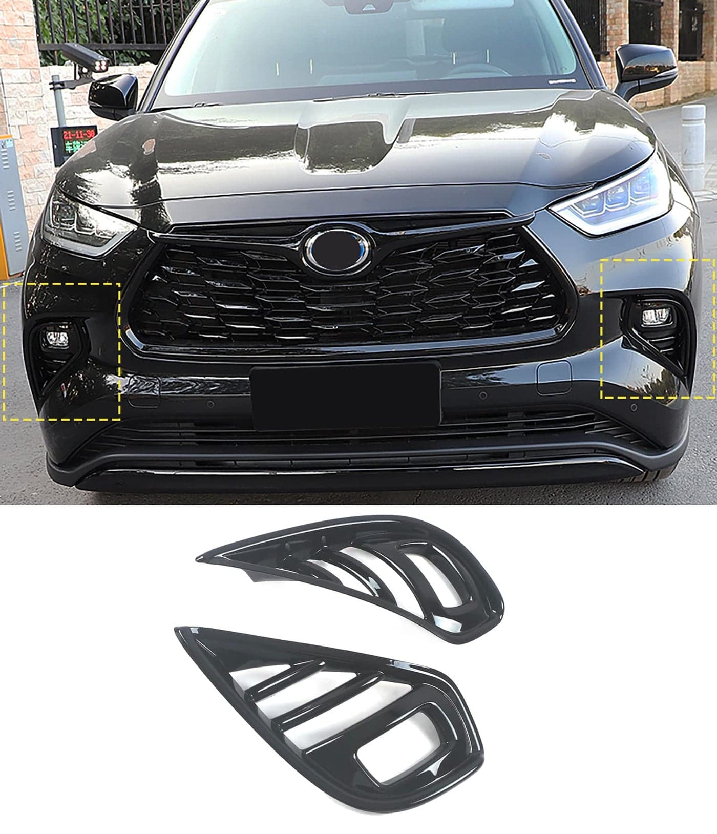KELEIMAI Car Accessories Fit For Toyota Highlander 20202023 2024 2025 Exterior Front Fog Lamp Cover Trim Light Panel Black ABS 2 PCS