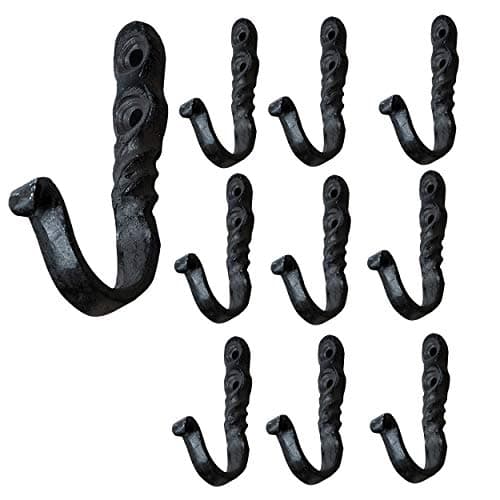 Rustic State Astor Wall Mount Cast Iron Hooks Coat Towel Bag Hat Hanger Multiuse Entryway Railroad Spike Rack Black Set of 10