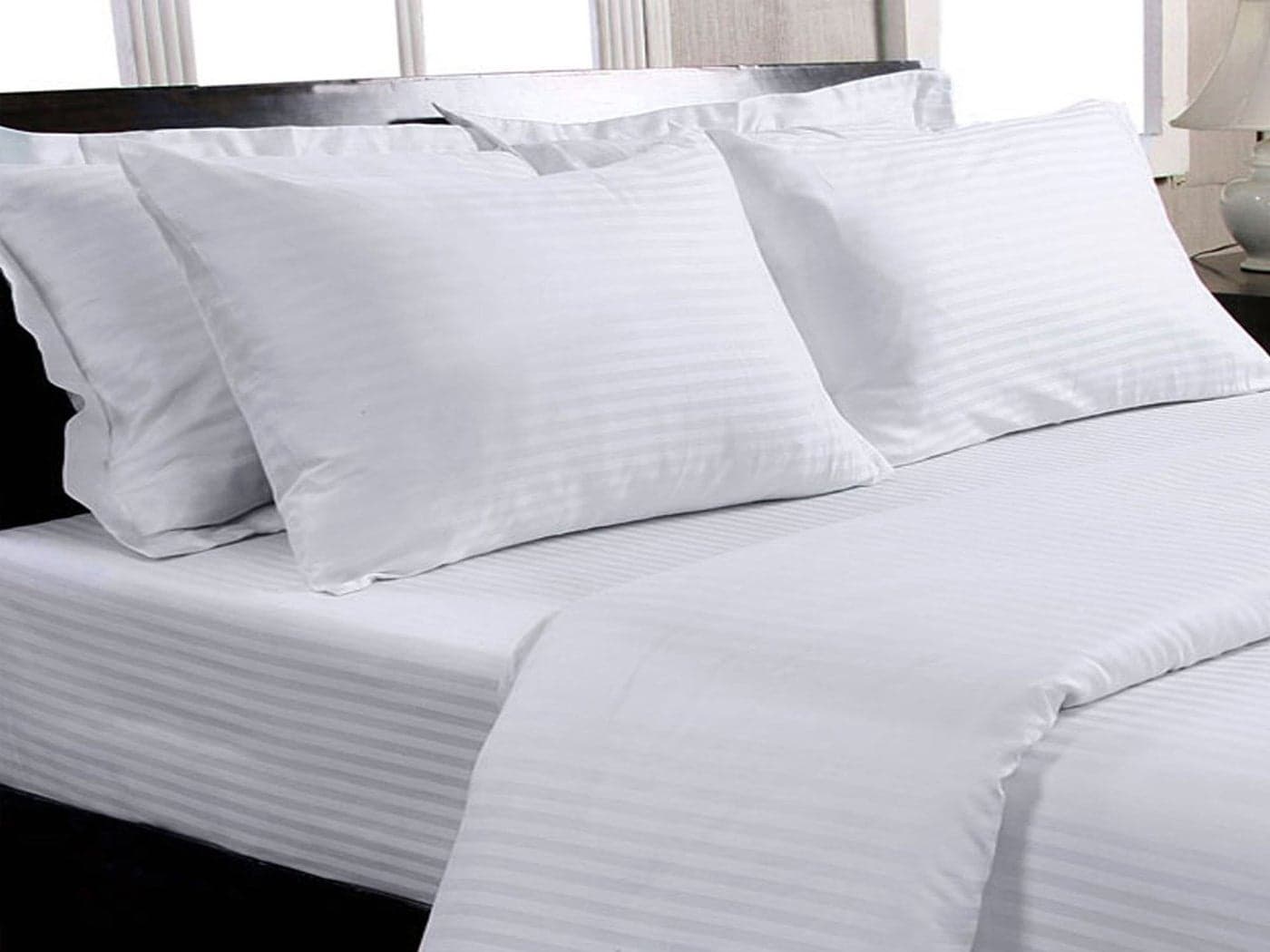 Trance Home Linen Zippered 100% Cotton 200TC Satin Stripe King Size Duvet Cover Quilt Cover Blanket Cover Razai Comforter Cover with 2 Pillow Covers (102 x 110 inch, White)