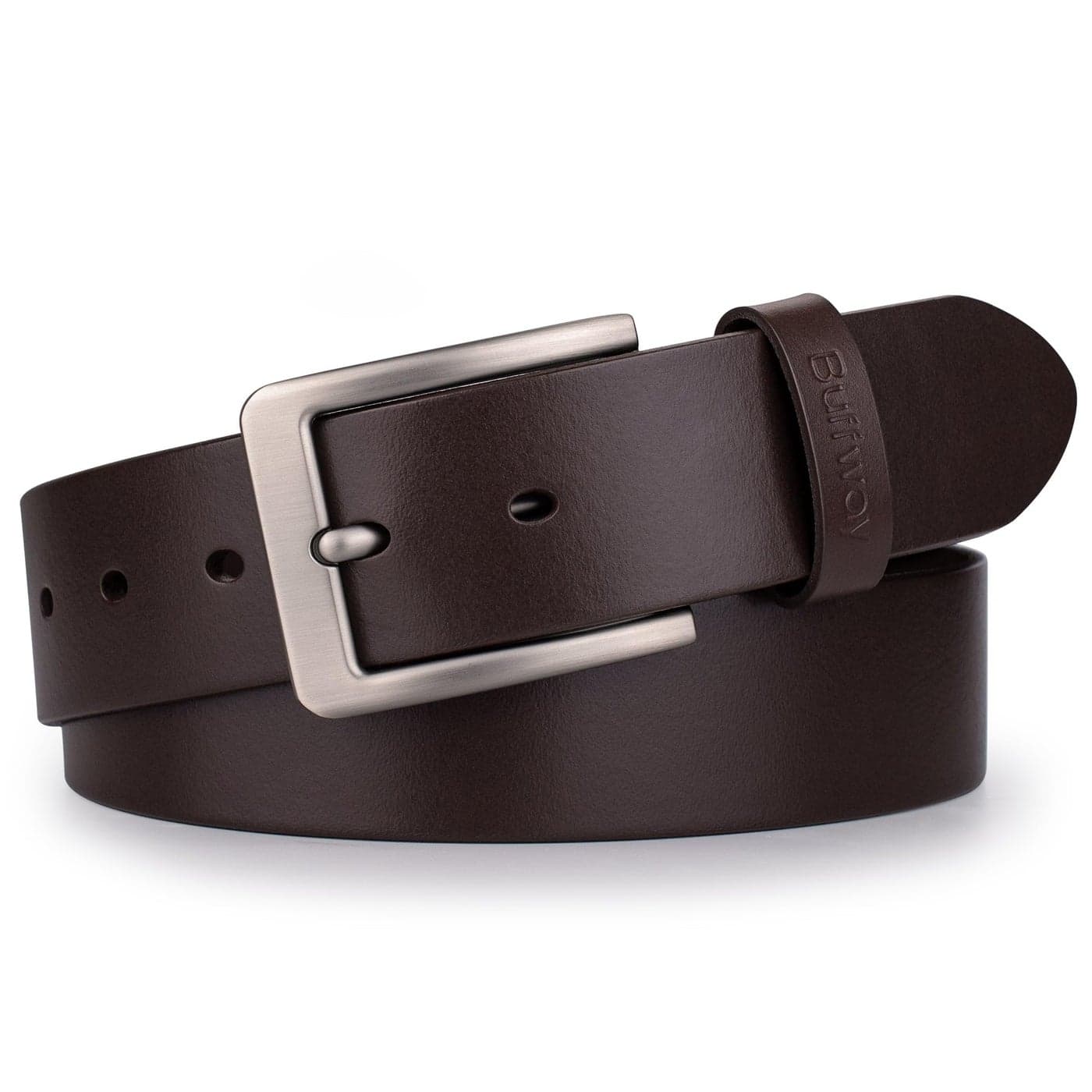 Buffway Leather Belt for Men - Durable Full Grain Men's Belt 1.5", Versatile for Daily Use, with Gift Box- 38” Coffee