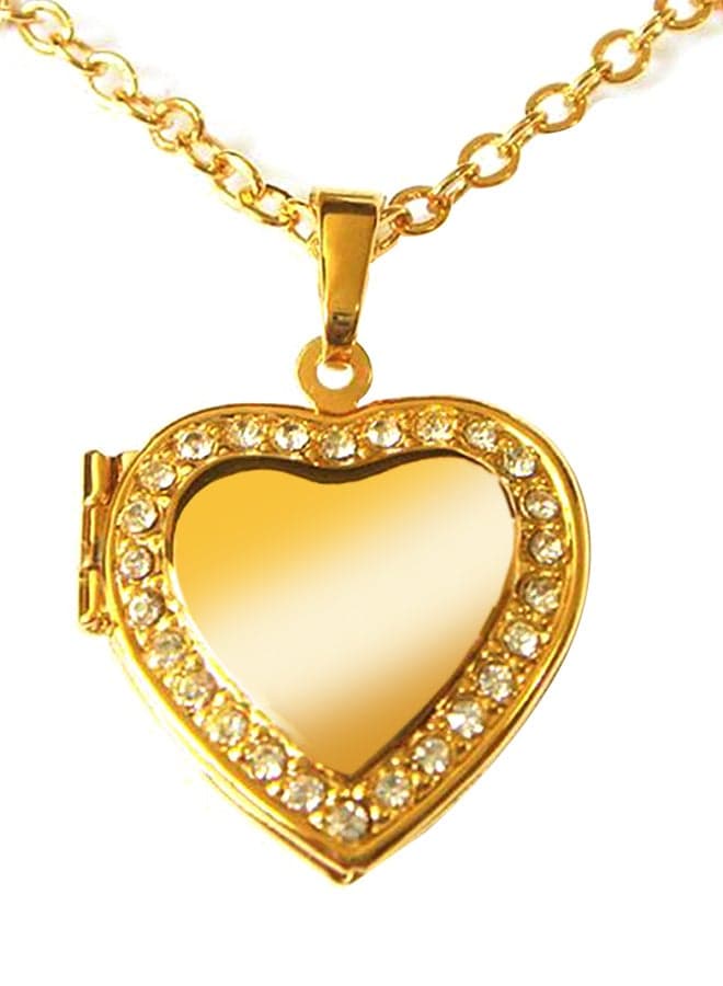 18 Karat Gold Plated Cubic Zirconia Heart Locket Pendant Necklace Set with 18k GP Mark