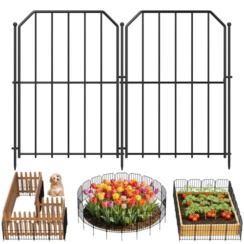 Goovilla Garden Fence Total 10ftL x 24inH Garden Fencing Animal Barrier 10 Pcs Rustproof Metal Wire No Dig Fence Panels Black Decorative Garden Fences and Borders for Dogs Flower Bed Patio