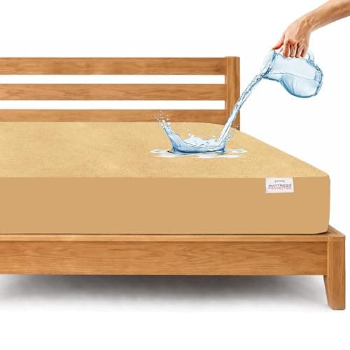 Mattress Protector Queen Size 78x84 Inch (6x5 ft) Waterproof Mattress Protector Double Bed – Ultra Soft Terry Cotton Feel, Breathable & Hypoallergenic Fitted Bed Cover with Elastic, Beige