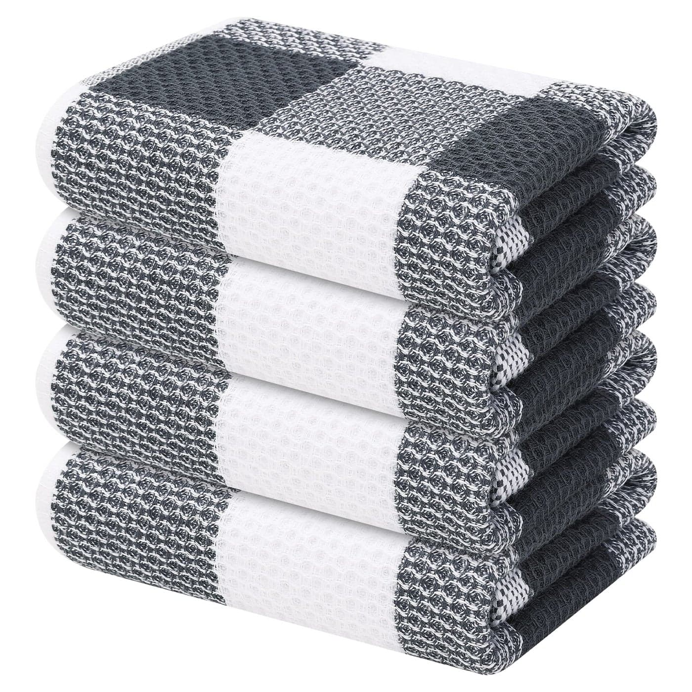 Mordimy 100 Cotton Waffle Weave Kitchen Towels 13 x 28 Inches Super Soft and Absorbent Buffalo Check Dish Towels for Drying Dishes 4Pack White Dark Grey