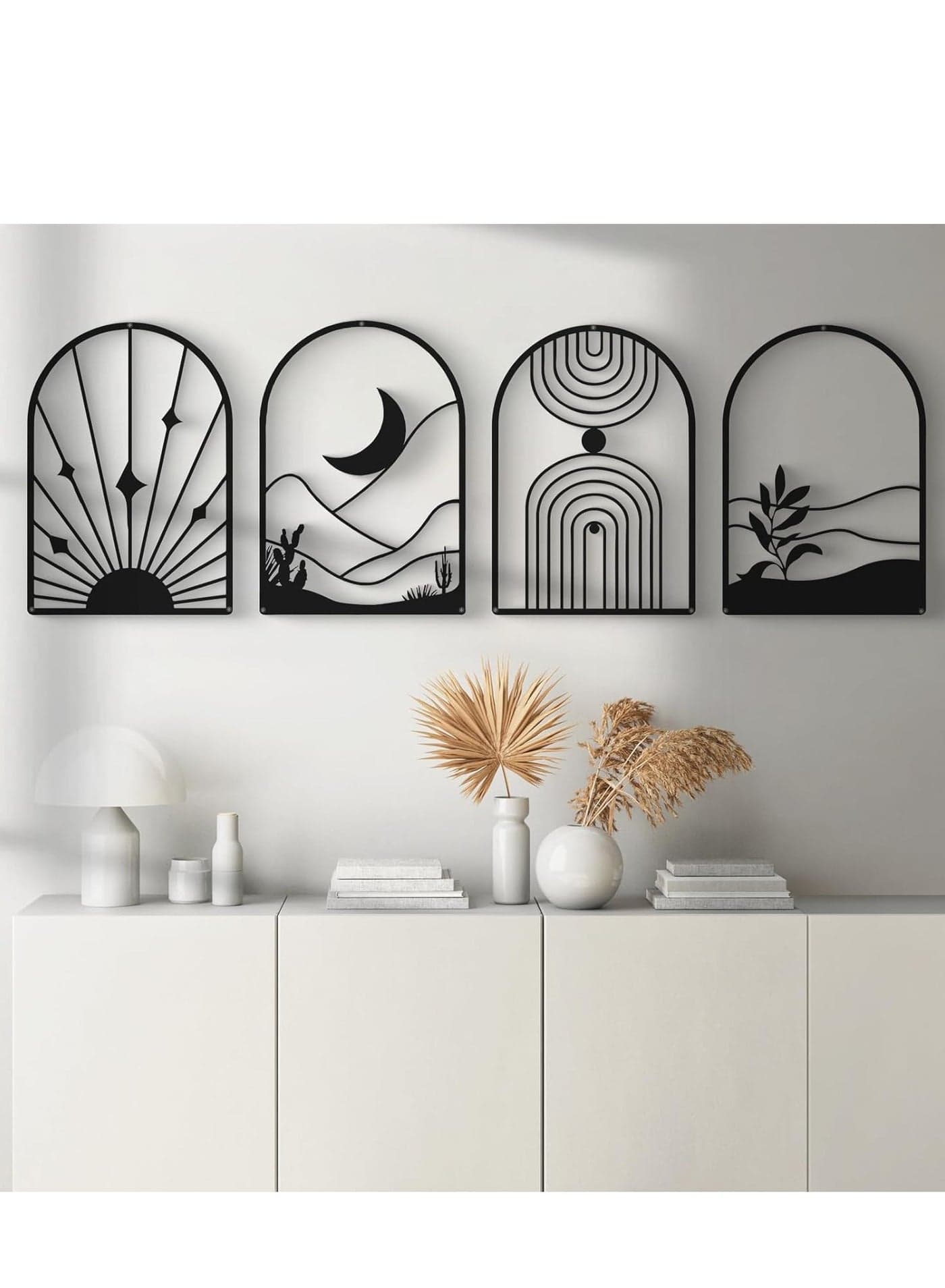 Abstract Metal Wall Art Black Minimalist Decor Single Line Art Wall Decor 3D Textured Metal Wall Sculptures for Living Room Bedroom Bathroom Study Room 4 Pack