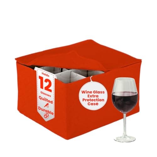LAMINET Quilted Stemware Storage Case - Holds Up to 12 Stemware/Tall Glasses - RED
