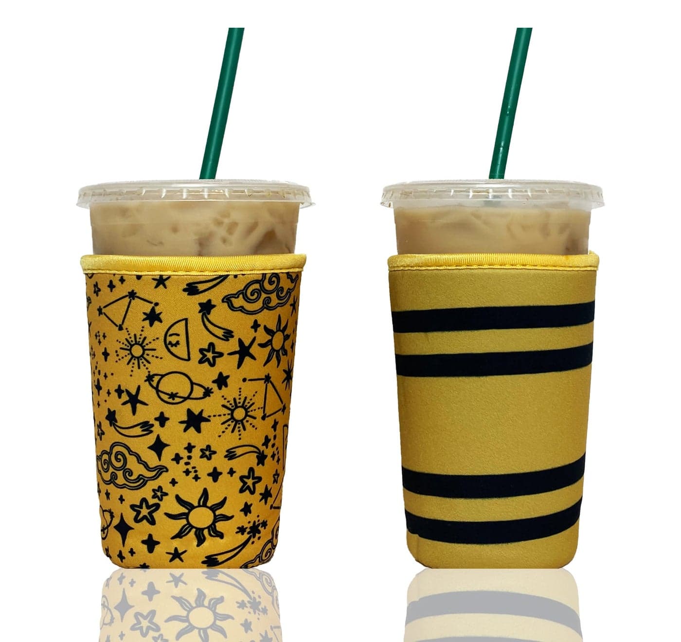 Baxendale and Co Reusable Neoprene Insulator Sleeves for Iced Coffee and Cold Drink Cups (2 PK Medium 22-24oz, Yellow Wanderlust)