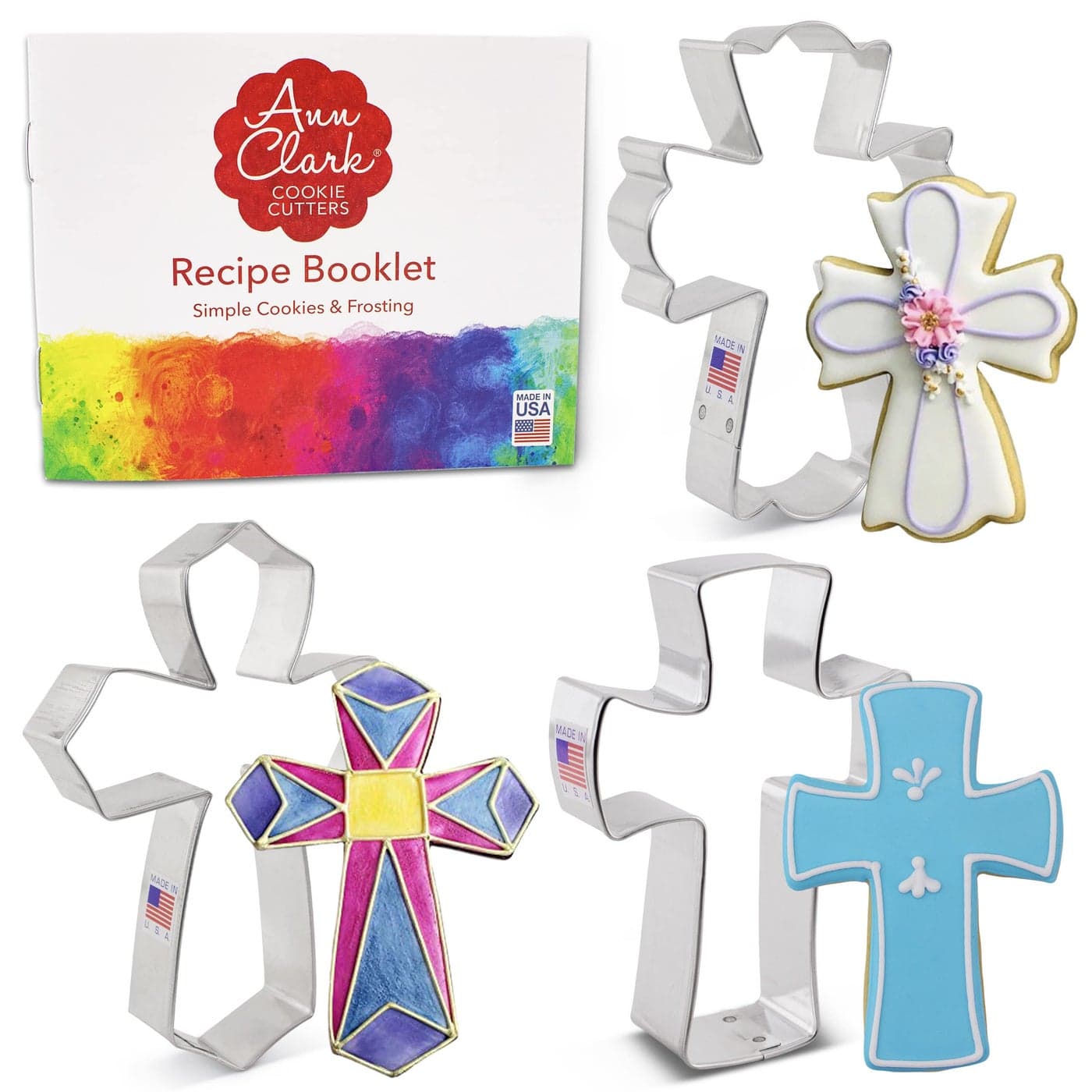 Ann Clark Cookie Cutters Cross Cookie Cutters 3Pc Set Made in USA Holy Cross Extra Large Cross Fancy Cross