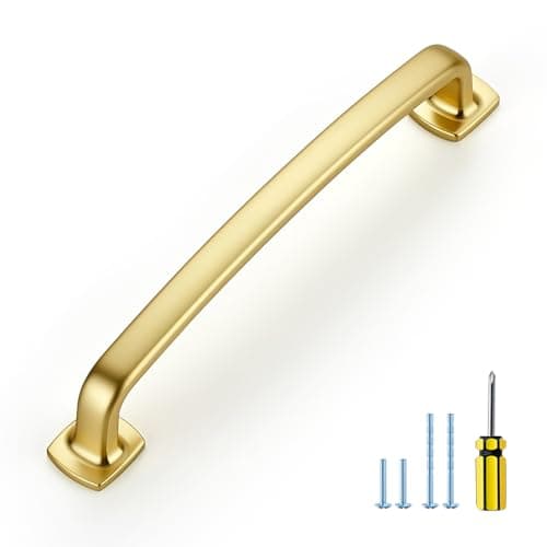 Ravinte Arch Cabinet Pulls Solid 10 Pack 5 Inch Brushed Brass Kitchen Cabinet Handles Flat Square Foot Curved Drawer Pulls Hardware for Kitchen