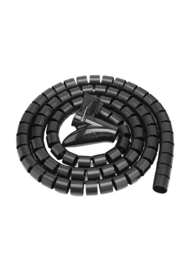 2m Flexible Spiral Cable Organizer - 16mm Silicone Cord Protector (Black) for Desk, TV, PC, and Home Cable Management
