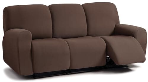ULTICOR Jacquard 8-Pieces Recliner Sofa Covers Stretch Reclining Couch Covers for 3 Cushion Reclining Sofa Slipcovers Thick Soft Washable (Chocolate, 3 Seater Recliner Cover)