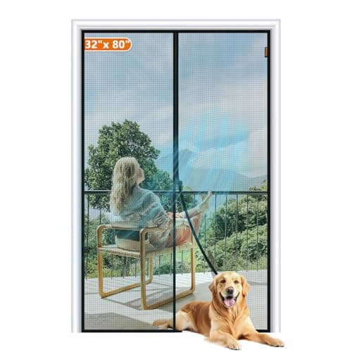MAGZO Magnetic Screen Door Fit Door Size 32 x 80 Inch, Screen Size 34" x 81" Strong Magnets Door Mesh, Reinforced Fiberglass Door Net for Front, Gray