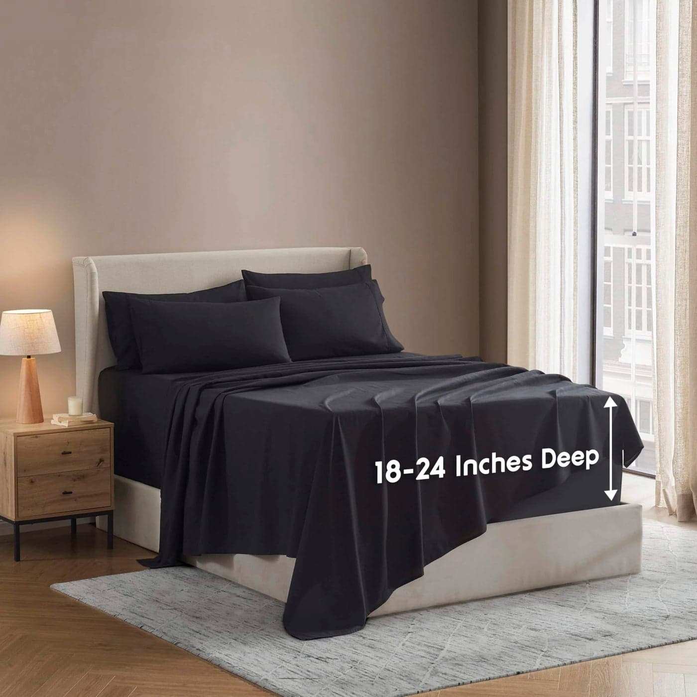 Nestl Extra Deep Cal King Sheet Set 6 Piece Breathable Cooling Sheets Hotel Luxury Bedding Set w1824 Inch Deep Pockets Easy Secure Fit Super Soft Wrinkle Free Comfy Black