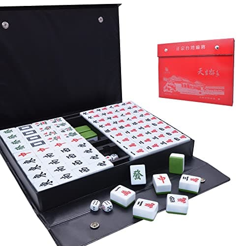 drizzle Chinese Mahjong Game Set 146 Medium Size Tiles 13inch with Instructions Professional Mah Jong Play Green