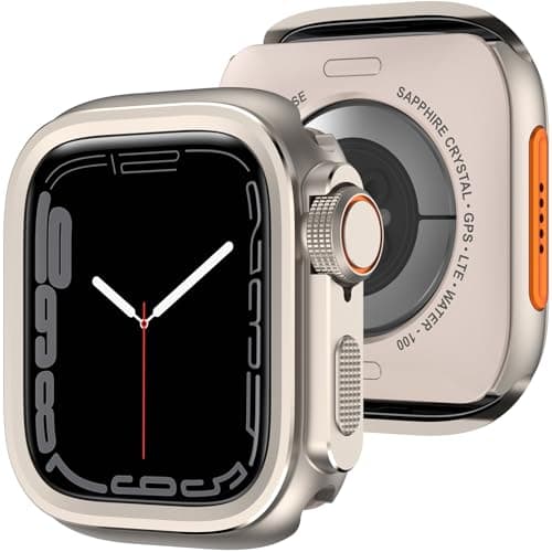Amizee 2 in 1 Metal Case Compatible with Apple Watch SE 3/2/1 Series 6/5/4 44mm with Back Cover, Rugged Shockproof Protective Bumper Cover for iWatch 44mm, Titanium
