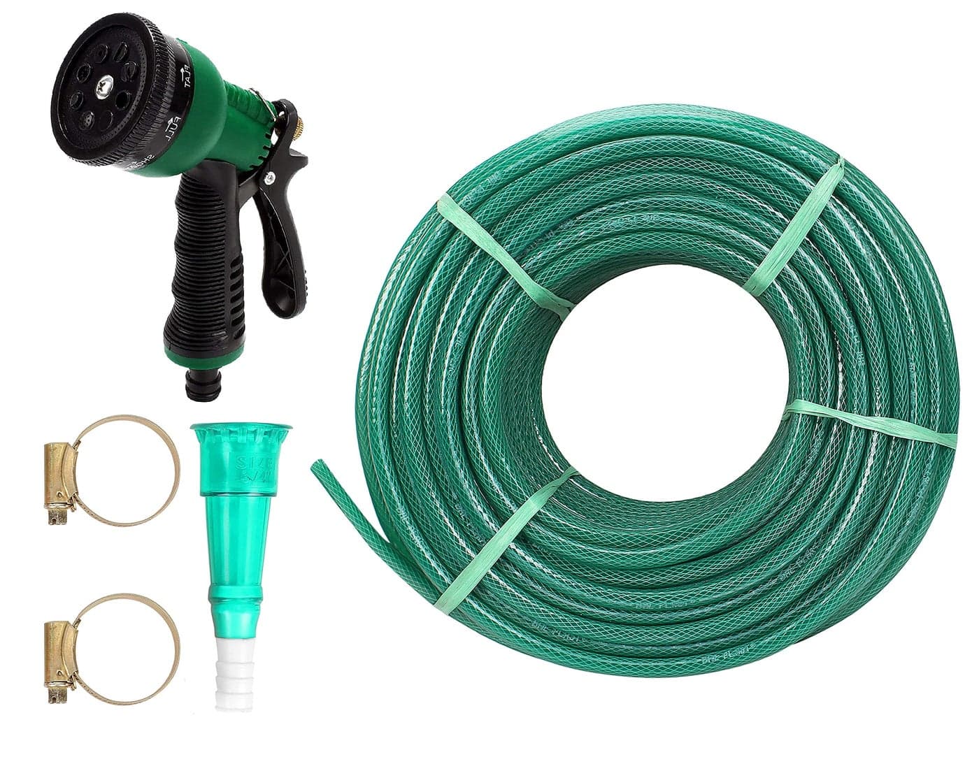 ANNA AGRO 0.5Inch(12.5mm)10 Meters(32.5 feet) Green,3 Layered Heavy Duty Braided Garden Hose Pipe with 8 Mode Spray Gun Garden,Car Wash,Floor Clean,Pet Bath Use,10 Year Replacement Warranty