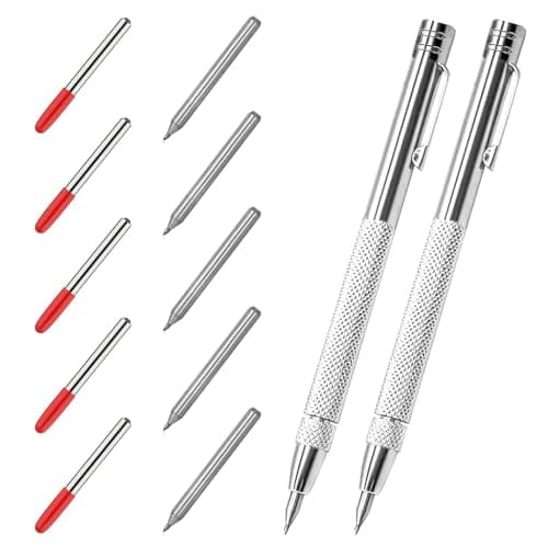 Serplex® 2Pcs Tungsten Scribers with 10 Interchangeable Tungsten Tips Anti-Slip Pocket Tungsten Scriber with Strong Magnet Cap Multipurpose Tungsten Carbide Scribers for Glass/Ceramics/Metal Sheet