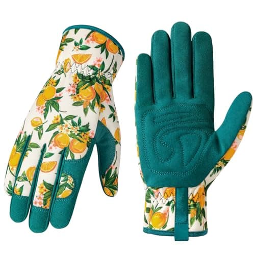 Trifabricy Garden Gloves for Women - Breathable leather Floral Gardening Gloves with Grip, Thorn-Proof Puncture-Resistant Work Gloves for Weeding, Digging, Planting, Raking and Pruning, Green Orange
